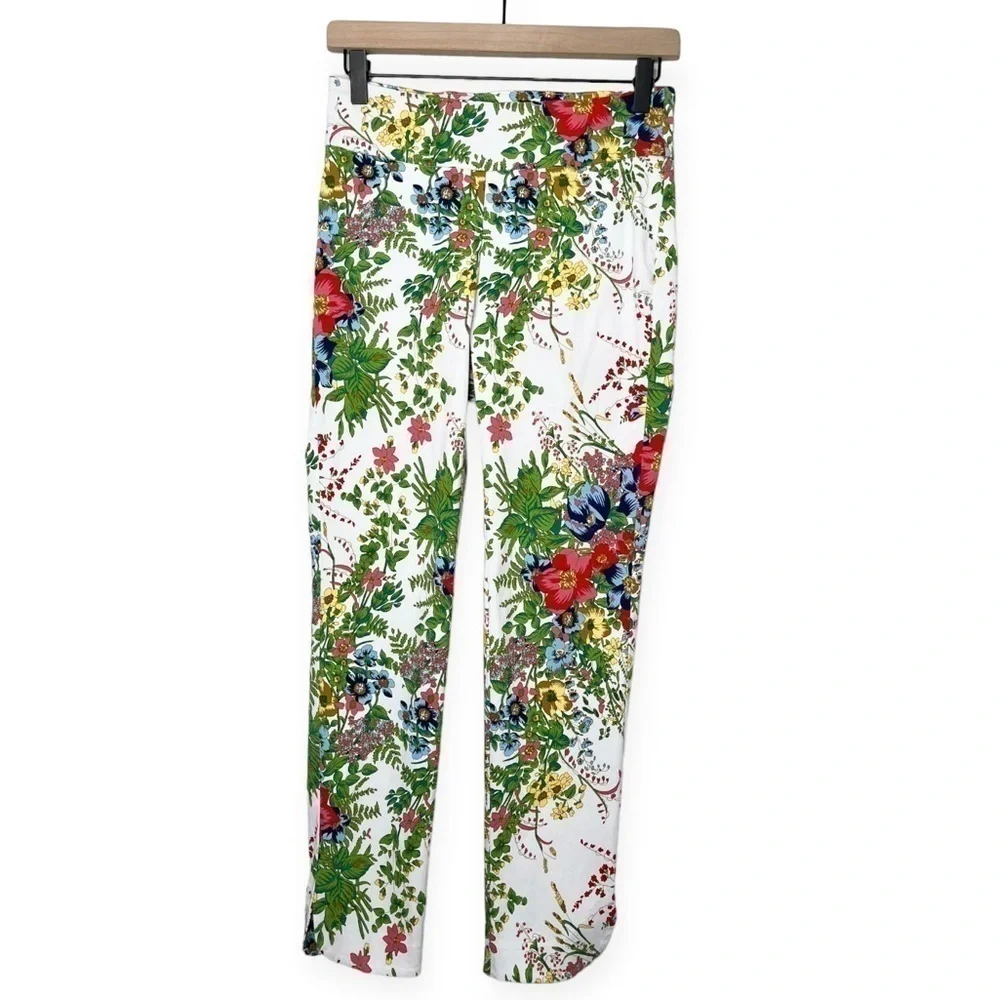 Soft Surroundings Women’s In‎ Bloom Pull On Ankle Pants White Floral Size XS